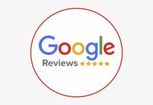 A google review logo with stars in the middle.